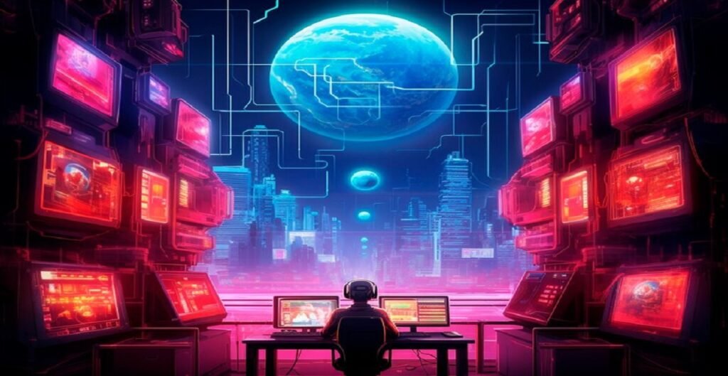 cyberpunk illustration with neon colors futuristic technology 23 2151672064 1